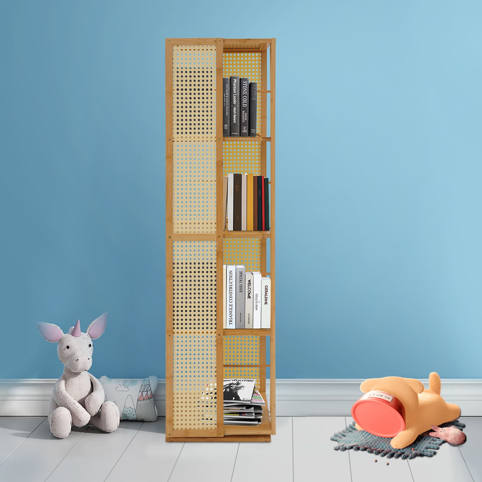 4-tier Rotating Bookcase, 360° Display Bookshelf, 4-tier Rotating